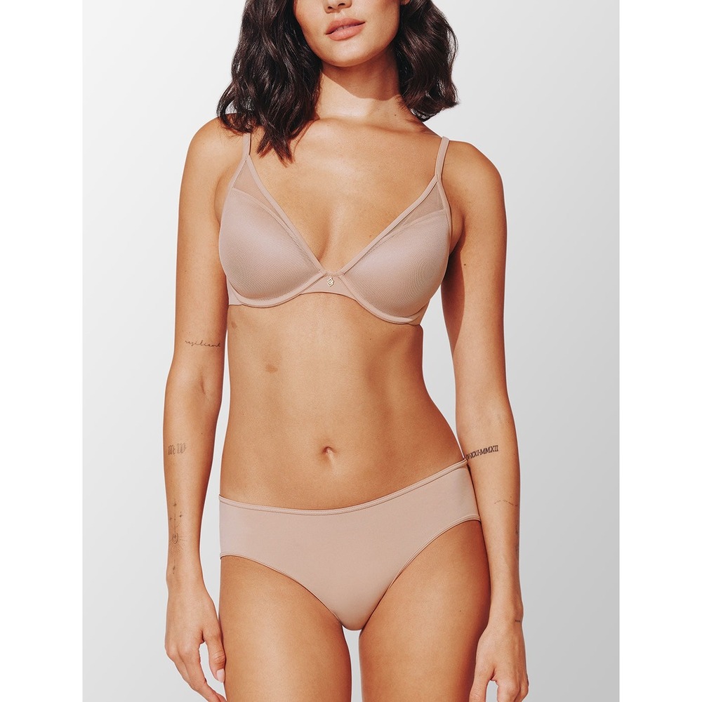 ThirdLove 24/7 Classic Uplift Plunge Bra Taupe 36C Underwire Mesh